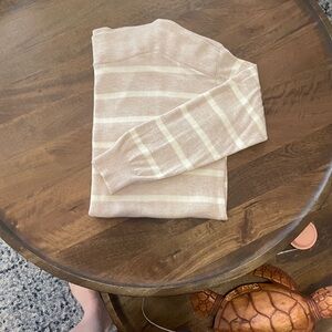 Chaps Off-the-Shoulder Striped Sweater in Beige and Cream, women’s L